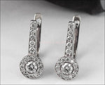 Lever Back Earrings Halo Earrings Diamond Hoop Earrings Wedding Earrings Diamond Floral Earrings 14K or 18K White Gold - Lianne Jewelry