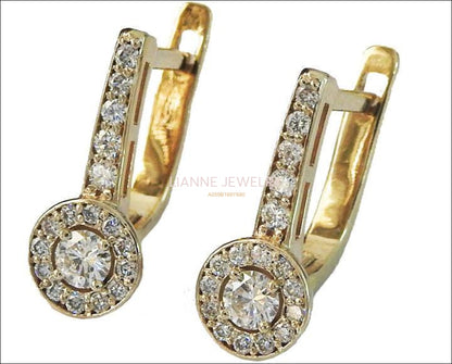 Vintage Diamond Halo Leverback Diamond Earrings Diamond Hoop Earrings Wedding Earrings Diamond Floral Earrings Yellow Gold Vintage Earrings - Lianne Jewelry