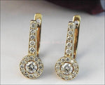 Vintage Diamond Halo Leverback Diamond Earrings Diamond Hoop Earrings Wedding Earrings Diamond Floral Earrings Yellow Gold Vintage Earrings - Lianne Jewelry