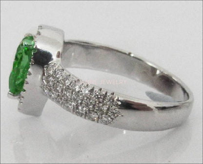 Vintage Gold ring Emerald ring Diamond ring Pear shape Emerald Pave Diamond Ring in 18K White gold - Lianne Jewelry