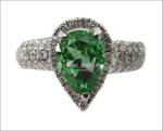 Vintage Gold ring Emerald ring Diamond ring Pear shape Emerald Pave Diamond Ring in 18K White gold - Lianne Jewelry