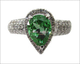 Vintage Gold ring Emerald ring Diamond ring Pear shape Emerald Pave Diamond Ring in 18K White gold - Lianne Jewelry