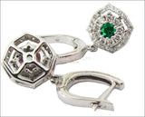 Vintage Diamond Earrings Genuine Emerald Earrings Drop Earrings Chandelier Earrings Wedding Earrings Diamond Floral Earrings 14K White Gold - Lianne Jewelry