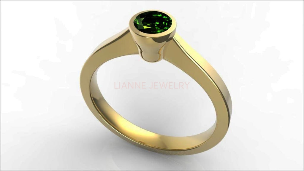 Emerald Solitaire Ring Bezel set 14K White Gold Emerald ring Green Ring Unique Engagement Ring Minimalist Ring - Lianne Jewelry