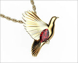 Bird Pendant, Gold Dove Pendant with Ruby Marquise, Wings Pendant, Peace Pendant, Anniversary Gift - Lianne Jewelry
