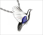 Bird Pendant Minimalist pendant 14K white gold Pendant Blue Pendant Wings Pendant Peace Bird Sapphire Pendant Marquise stone including chain - Lianne Jewelry