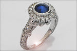 Vintage Edwardian Sapphire ring Sapphire ring Unique engagement ring Solid Gold with side stones in 14K White gold - Lianne Jewelry