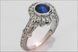 Vintage Edwardian Sapphire ring Sapphire ring Unique engagement ring Solid Gold with side stones in 14K White gold - Lianne Jewelry