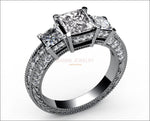 3 Stone Diamond Engagement Ring, 3 Stone Princess Cut Ring, 3 Diamond Wedding Ring, White Gold Princess Cut Wedding Band, 3 Diamond Ring - Lianne Jewelry