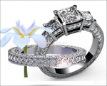 Gold ring 4 carat Diamonds Bridal Set Princess cut Classic 3-stone Diamond Ring White gold Anniversary Ring - Lianne Jewelry
