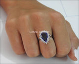 14K Tanzanite Engagement Ring, Pear shape Purple Gemstone surrounded with Diamonds - Lianne Jewelry