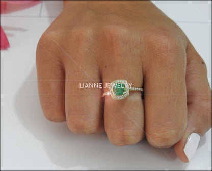 Cocktail Emerald Gold Ring Vintage Ring Yellow gold Frame Pave Diana ring Diamonds surround the Emerald May Birthstone Anniversary Gift - Lianne Jewelry