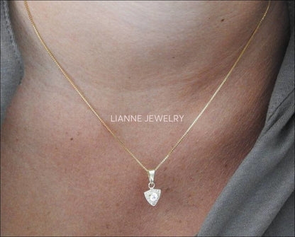 SALE 50% Off 14K Triangle Pendant SALE Diamonds surrounding White Sapphire - Lianne Jewelry