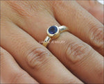 Solitaire Sapphire Ring Halo Ring Engagement Ring Bezel set Sapphire in 14K Yellow gold September Birthstone - Lianne Jewelry