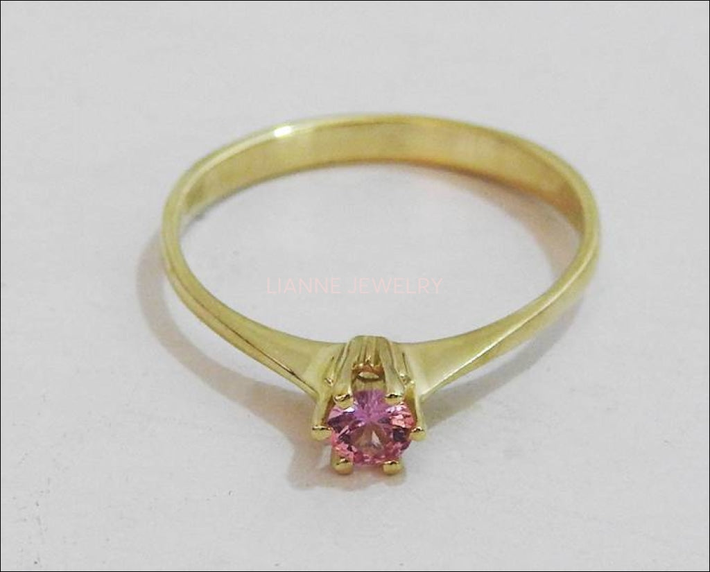 Girlfriend gift Gold ring Boho ring Minimalist ring Solitaire Ring Pink Sapphire Ring  Thin Ring 14K Yellow gold September Birthstone - Lianne Jewelry