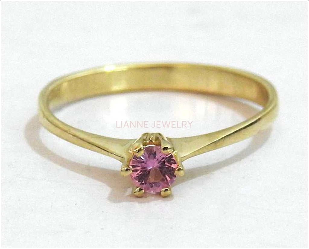 Girlfriend gift Gold ring Boho ring Minimalist ring Solitaire Ring Pink Sapphire Ring  Thin Ring 14K Yellow gold September Birthstone - Lianne Jewelry