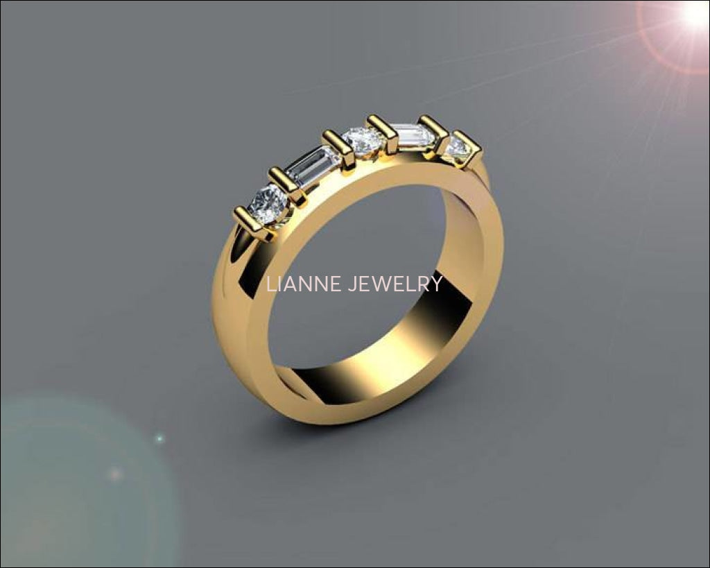 Wedding Ring with 5 stones, Wedding Gift, Gold ring Wedding gift Diamond Wedding Ring 18K White or Yellow gold - Lianne Jewelry