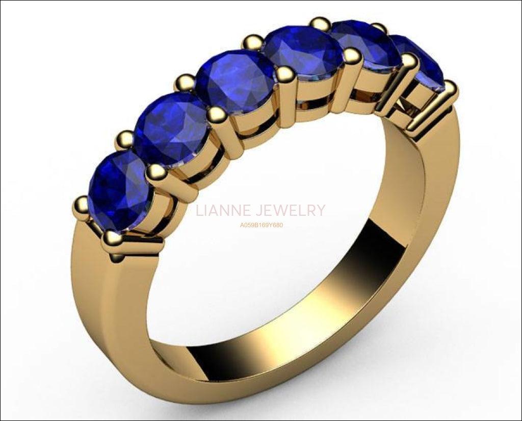 Sapphire Ring Wedding ring Half Eternity ring 6 stones 18K Yellow White or Rose gold Jewelry - Lianne Jewelry