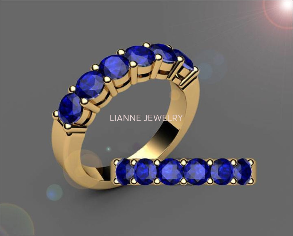 Sapphire Ring Wedding ring Half Eternity ring 6 stones 18K Yellow White or Rose gold Jewelry - Lianne Jewelry