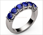 Sapphire Ring Wedding ring Half Eternity ring 6 stones 18K Yellow White or Rose gold Jewelry - Lianne Jewelry