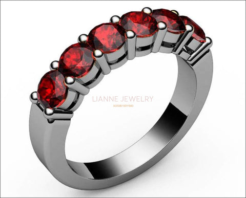 Gold ring Ruby Ring Wedding ring Half Eternity ring 6 stones 18K Yellow White or Rose gold Jewelry - Lianne Jewelry
