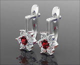 Red Earrings Flower LeverBack Earrings Gold Earrings Art Nouveau Ruby Earrings Diamond Earrings Flower Earrings in 14K or 18K White gold - Lianne Jewelry