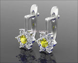 Yellow Flower Diamond Earrings LeverBack Engagement Sunflower Earrings in 14K or 18K White gold - Lianne Jewelry