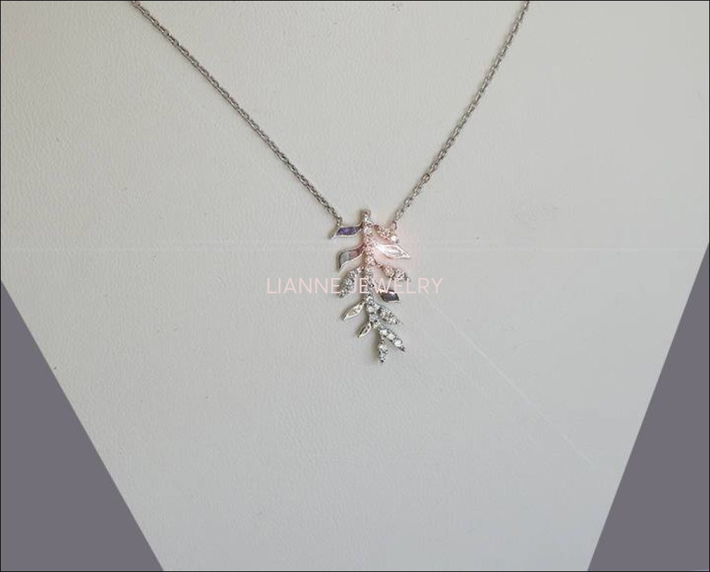 Diamond Pendant Leaf Pendant Leave Pendant Gold Jewelry Necklace 14K or 18K White Yellow or Rose gold  Minimalist pendant - Lianne Jewelry