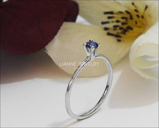 Girlfriend gift Boho ring Minimalist ring Solitaire Ring Sapphire Ring Thin Ring 14K or 18K White gold  September Birthstone - Lianne Jewelry