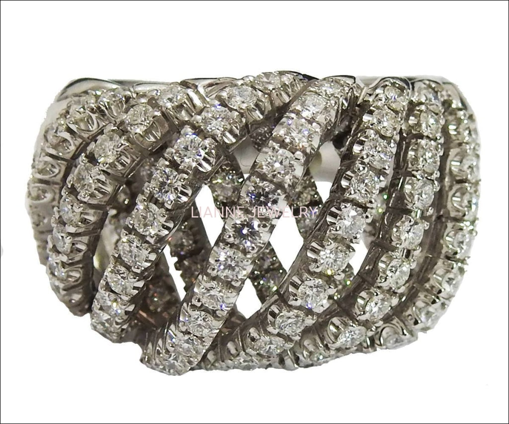 18K Unique Anniversary 7 Rows 129 Diamonds 1.61 carat Big Heavy Anniversary Ring 19.50 grams - Lianne Jewelry