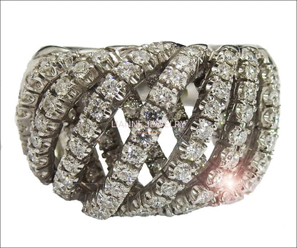 18K Unique Anniversary 7 Rows 129 Diamonds 1.61 carat Big Heavy Anniversary Ring 19.50 grams - Lianne Jewelry