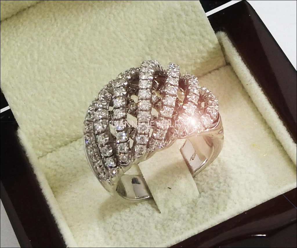 18K Unique Anniversary 7 Rows 129 Diamonds 1.61 carat Big Heavy Anniversary Ring 19.50 grams - Lianne Jewelry