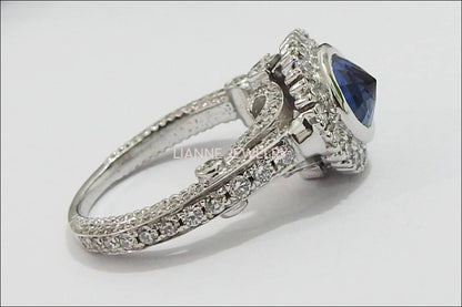 Vintage Edwardian Sapphire ring Sapphire ring Unique engagement ring Solid Gold with side stones in 14K White gold - Lianne Jewelry