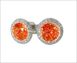 Halo ring 14K white gold Vivid Orange CZ Diamond Earrings surrounded by F VS Diamonds - Lianne Jewelry