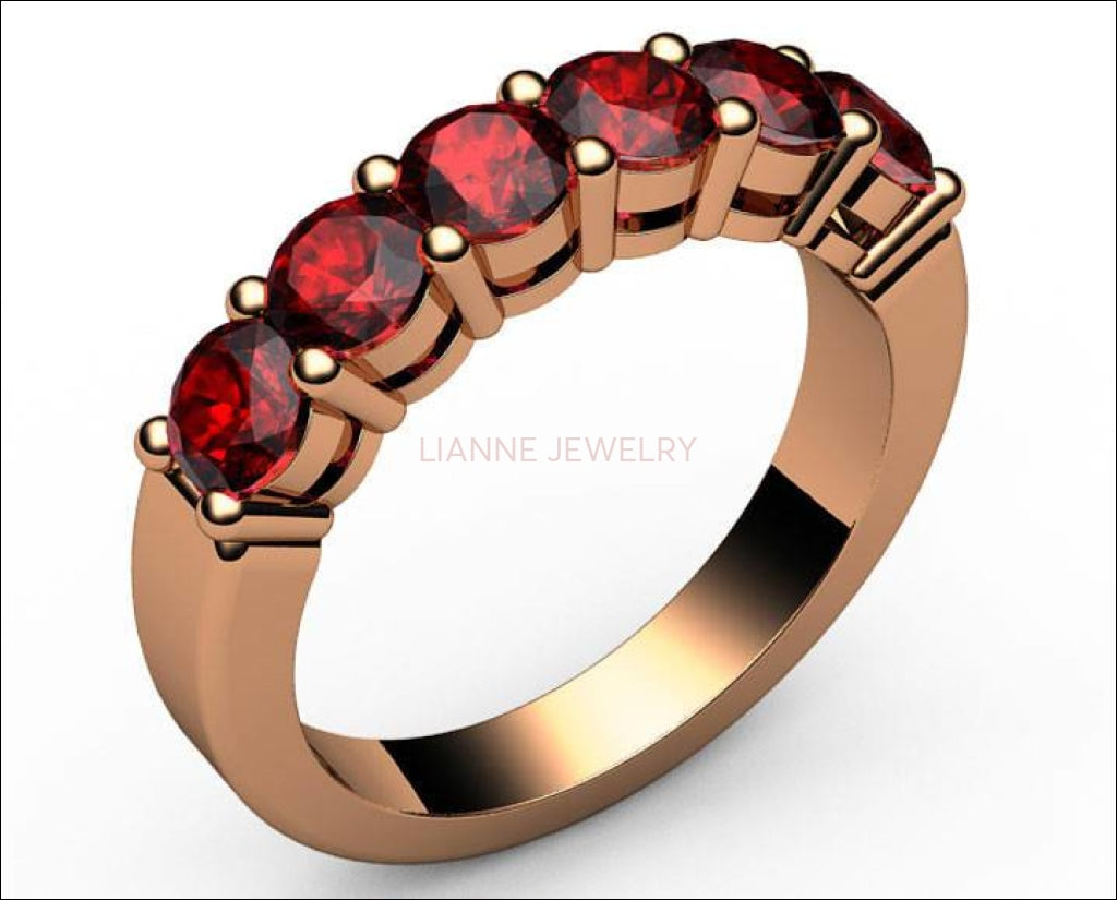 Gold ring Ruby Ring Wedding ring Half Eternity ring 6 stones 18K Yellow White or Rose gold Jewelry - Lianne Jewelry