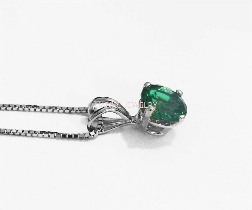 Girlfriend gift Necklace Emerald Pendant 3mm 3.5mm 4 mm 4.5mm 5 mm in 14K gold including 16.5" chain  Minimalist pendant - Lianne Jewelry