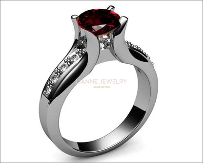 Ruby Ring,  Engagement, channel set in Silver or 14K White Gold Tension Ring - Lianne Jewelry