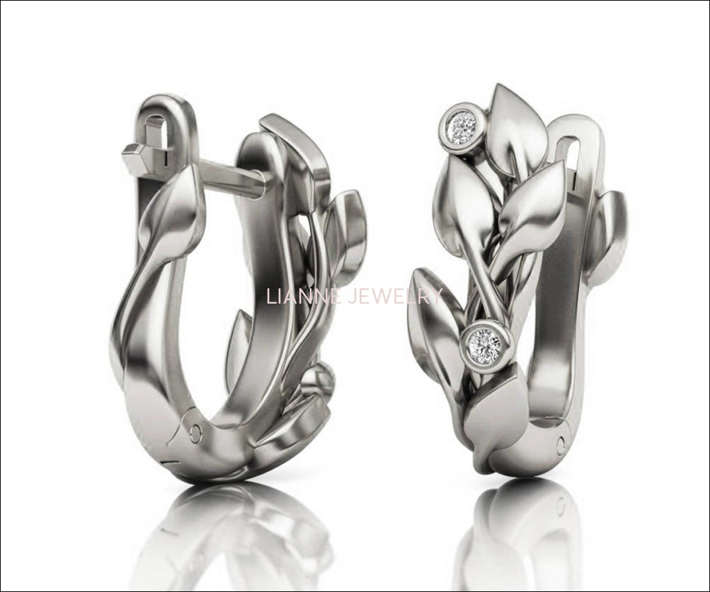 Lever back Leaf Earrings Leaf Studs Branch Earrings Rose Gold Earrings Art Nouveau Earrings Leaf Stud Earrings Celtic Earrings Gift for Her - Lianne Jewelry