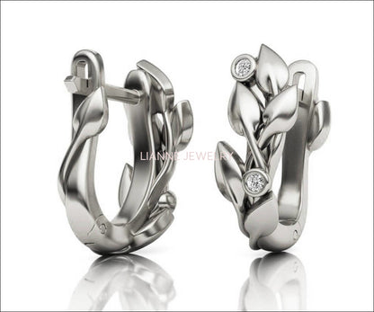 Lever back Leaf Earrings Leaf Studs Branch Earrings Rose Gold Earrings Art Nouveau Earrings Leaf Stud Earrings Celtic Earrings Gift for Her - Lianne Jewelry