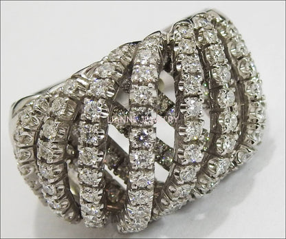 18K Unique Anniversary 7 Rows 129 Diamonds 1.61 carat Big Heavy Anniversary Ring 19.50 grams - Lianne Jewelry