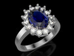 Sapphire Engagement Ring, Diana Ring, Diamonds surround Oval Blue Sapphire, Vintage style Ring - Lianne Jewelry