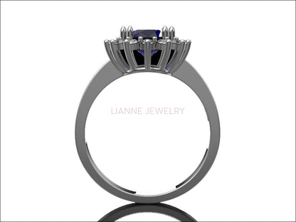 Engagement ring Diana ring Sapphire ring Victorian ring Princess Ring Blue Oval Blue Sapphire 14K-18K - Lianne Jewelry