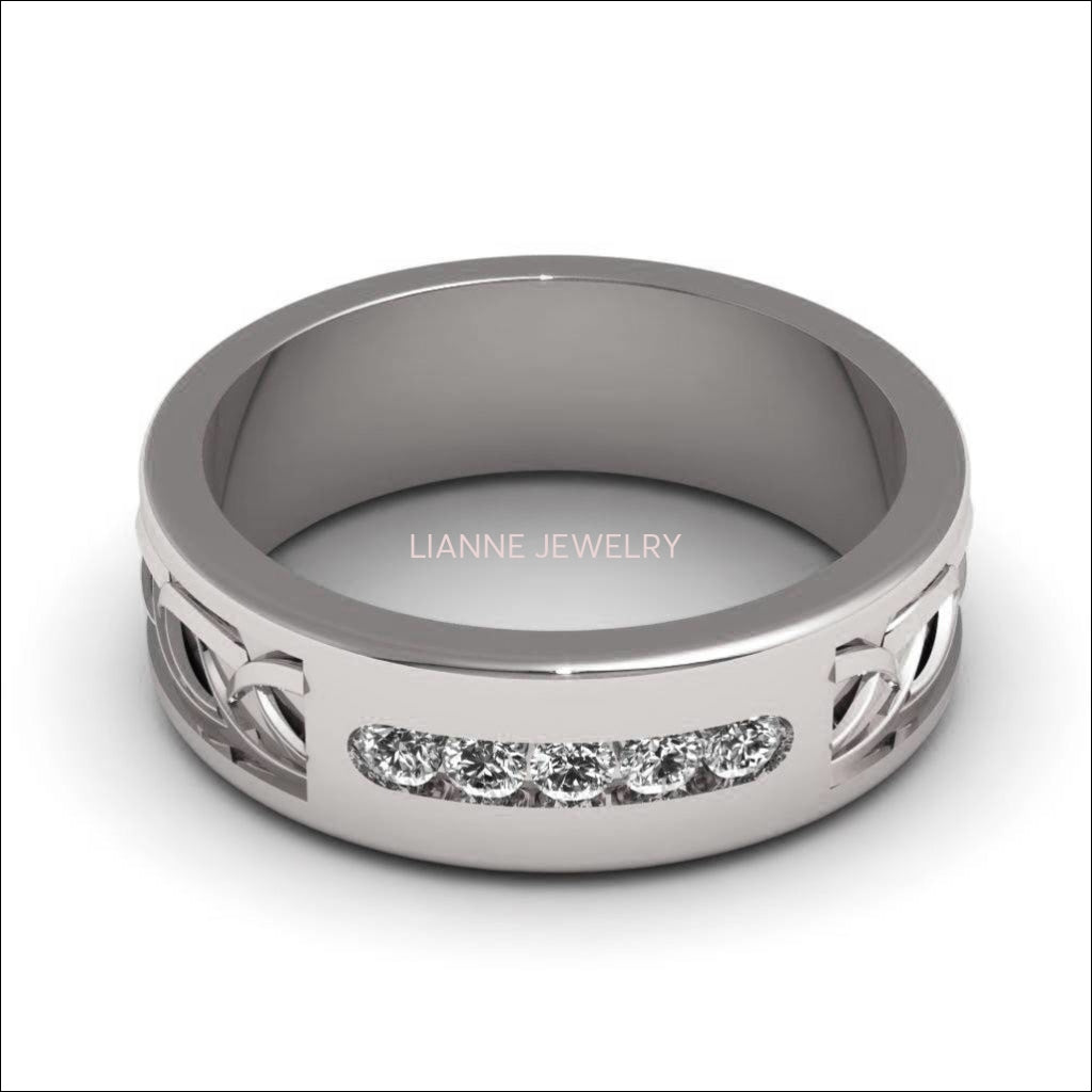 Womens ring Wedding ring Silver Wedding band engraved Celtic ring band ring for her ring band with diamonds for - Lianne Jewelry