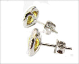 Vintage Stud Earrings Yellow Earrings Round Earrings Gift Earrings  Halo Earrings 14K white gold Vivid Yellow Sapphires Pave Diamonds - Lianne Jewelry
