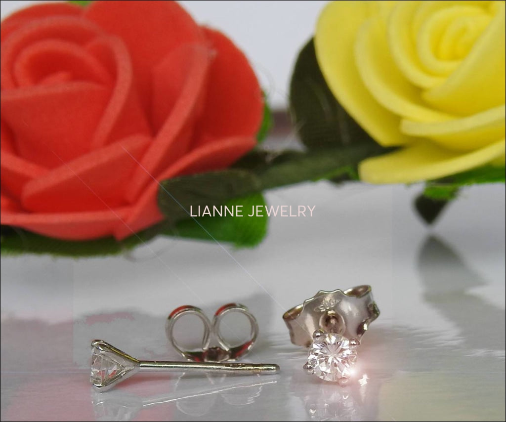 Classic Celtic Earrings Diamond Earrings Stud Earrings Studs 14K or18K White gold Martini Earrings 0.70 ct Diamonds Anniversary Earrings - Lianne Jewelry