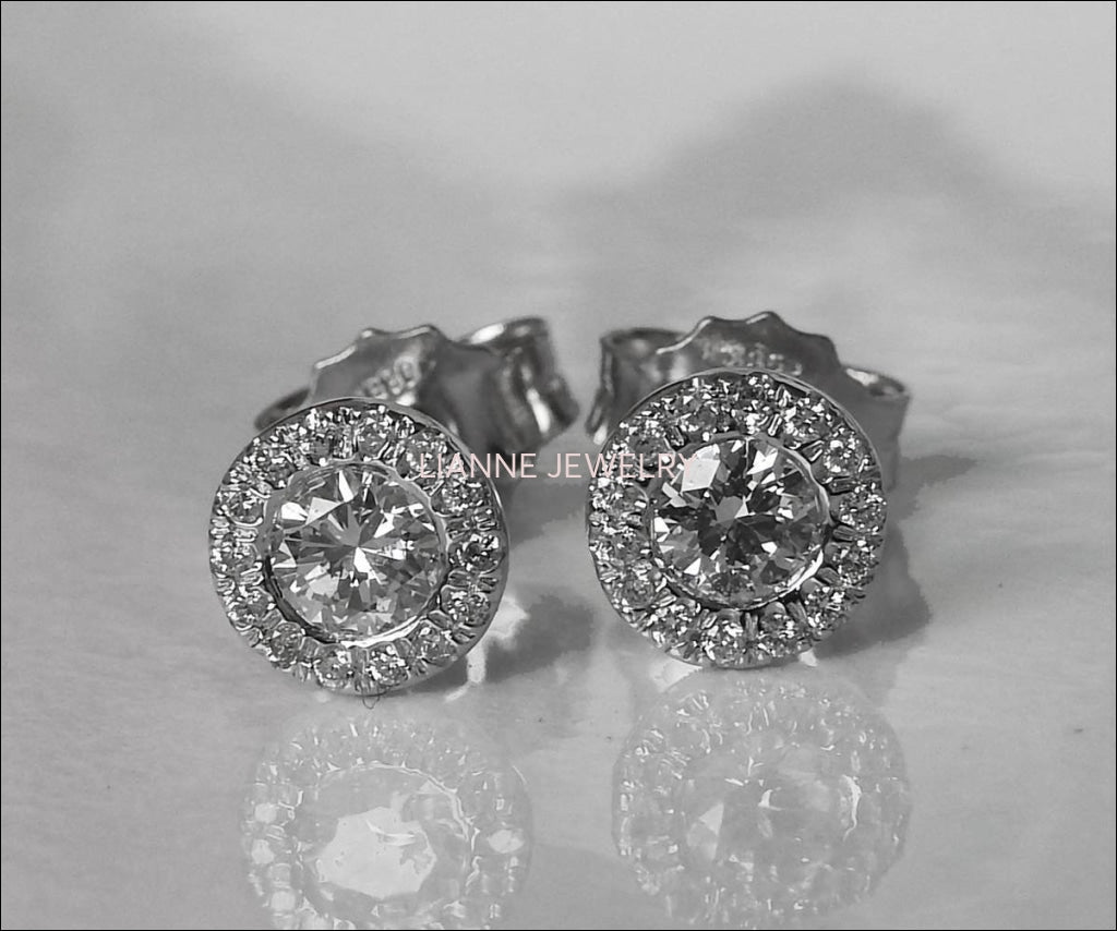 Halo Earrings Halo Studs Sun Earrings Sun Studs Diamond Earrings Stud Earrings 14K or 18K White gold Anniversary Earrings - Lianne Jewelry