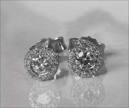 Halo Earrings Halo Studs Sun Earrings Sun Studs Diamond Earrings Stud Earrings 14K or 18K White gold Anniversary Earrings - Lianne Jewelry