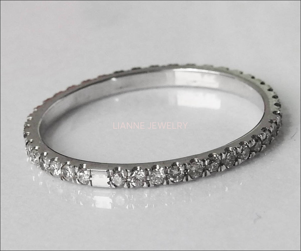 Thin ring Wedding band Eternity ring Diamond band Stacking ring Minimalist ring  Promise ring 14K or 18K  Gold - Lianne Jewelry