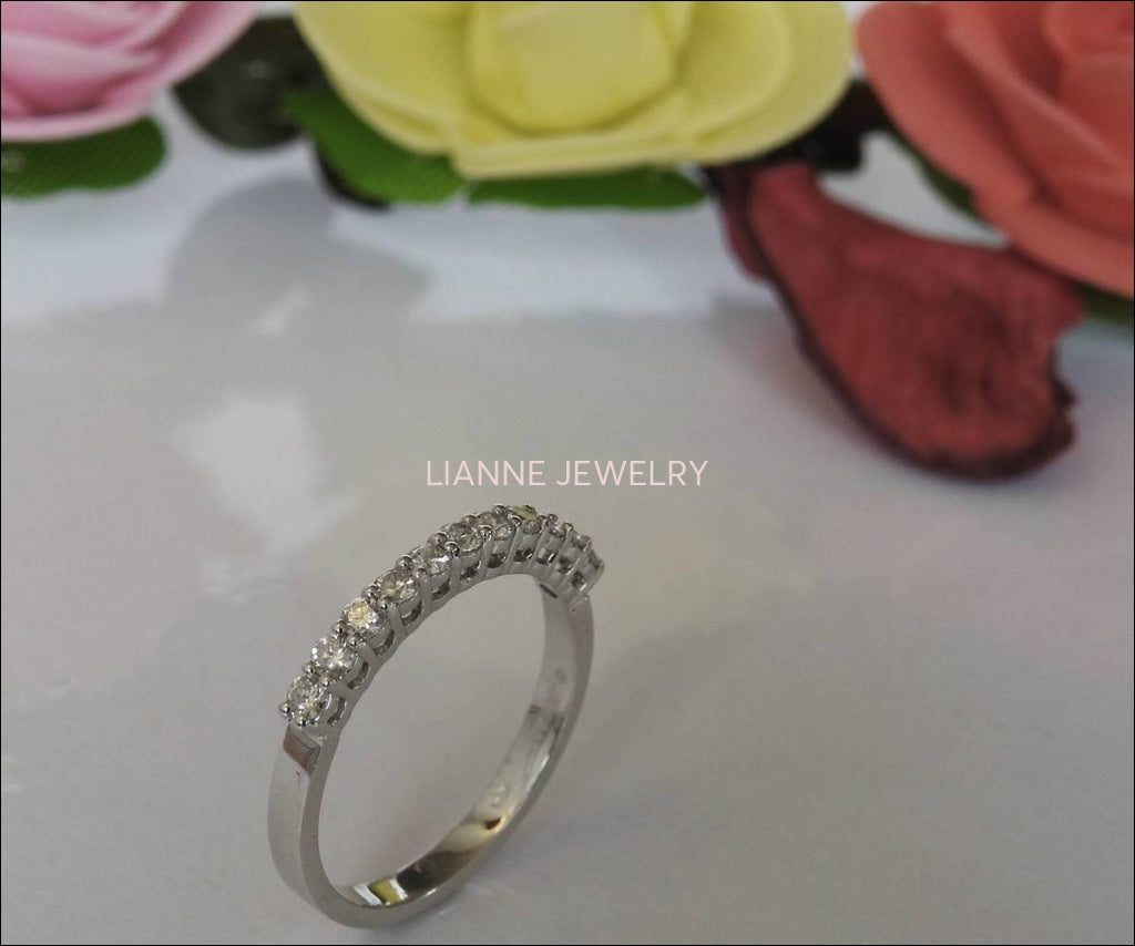 Half Eternity band  Diamond wedding band wedding band diamond band ring half eternity Stacking ring Minimalist ring 14K or 18K gold - Lianne Jewelry