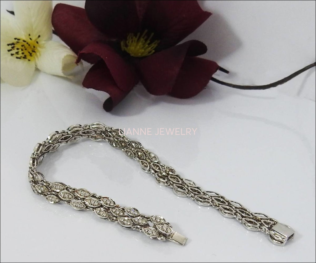 Diamond Bracelet Link Bracelet Brutalist Bracelet Edwardian Bracelet Art deco Bracelet 18K White gold  15.70 Grams - Lianne Jewelry